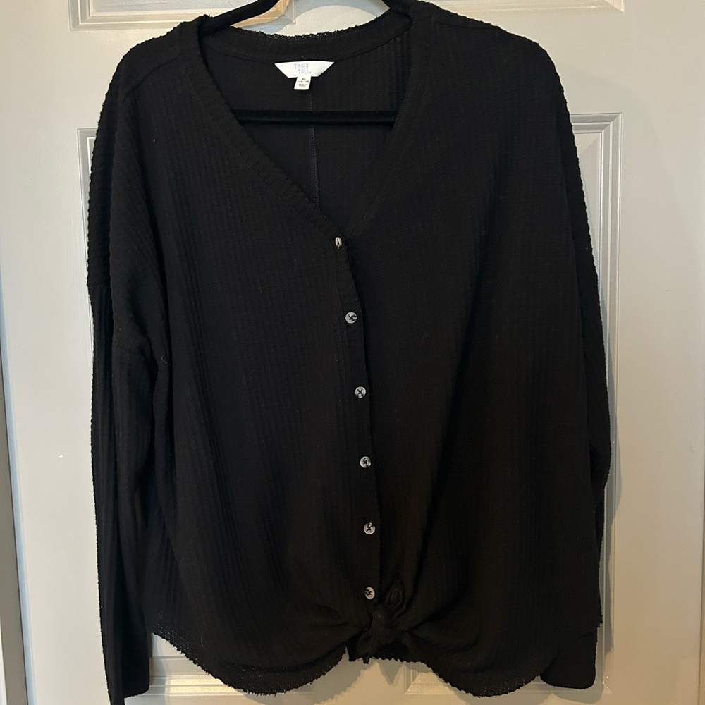 Time & Tru Black Waffle Tie Top
